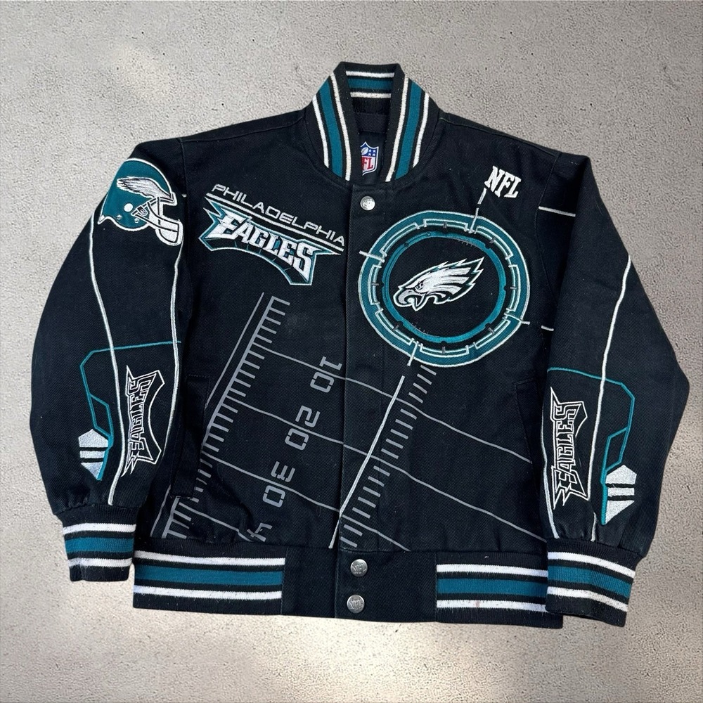 Vintage Philadelphia Eagles Racing Jacket Youth Small Green Black NFL